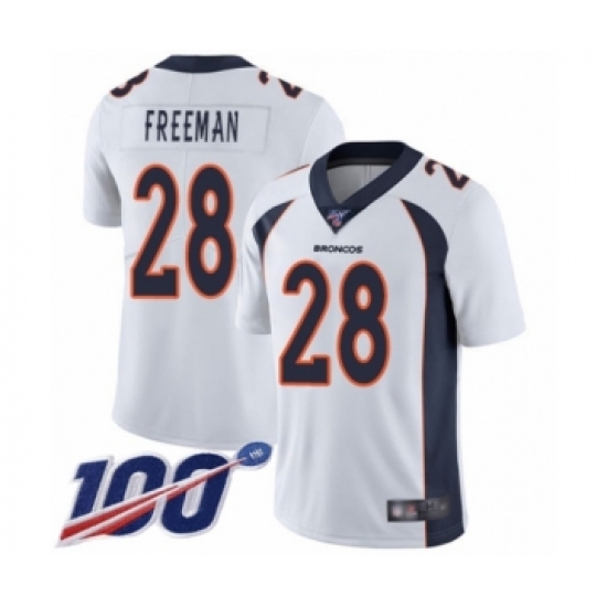Men's Denver Broncos #28 Royce Freeman White Vapor Untouchable Limited Player 100th Season Football Jersey - Ujersey