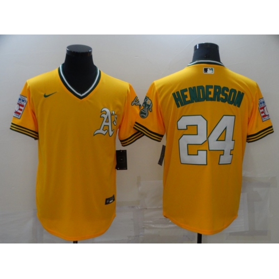 Men's Oakland Athletics #24 Rickey Henderson Gold Throwback Jersey - Ujersey