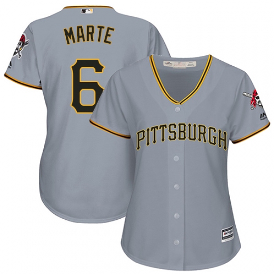 Women's Majestic Pittsburgh Pirates #6 Starling Marte Authentic Grey Road Cool Base MLB Jersey - Ujersey