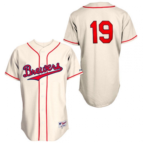 Men's Majestic Milwaukee Brewers #19 Robin Yount Replica Cream 1948 Turn Back The Clock MLB Jersey - Ujersey