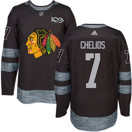 Men's Adidas Chicago Blackhawks #7 Chris Chelios Authentic Black 1917-2017 100th Anniversary NHL Jersey - Ujersey