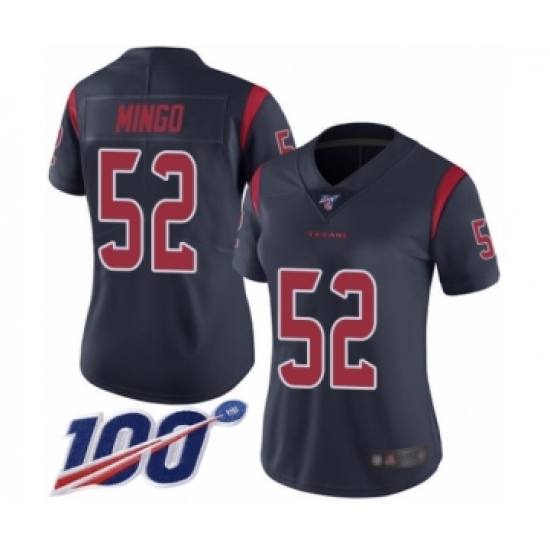 Women's Houston Texans #52 Barkevious Mingo Limited Navy Blue Rush Vapor Untouchable 100th Season Football Jersey - Ujersey