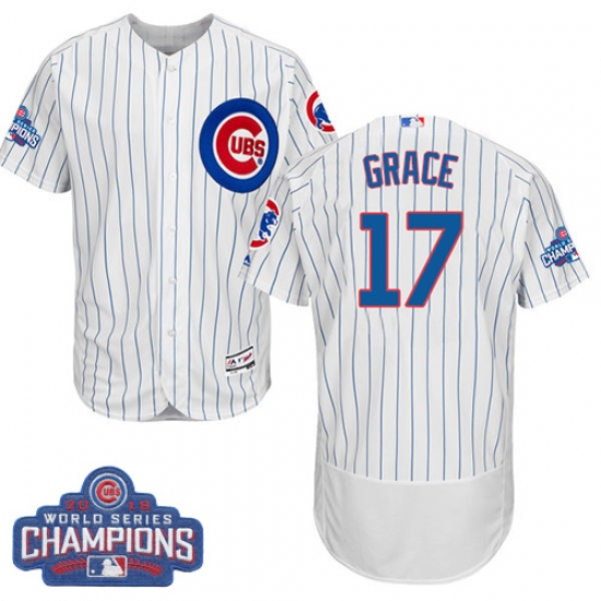 Men's Majestic Chicago Cubs #17 Mark Grace White 2016 World Series Champions Flexbase Authentic Collection MLB Jersey