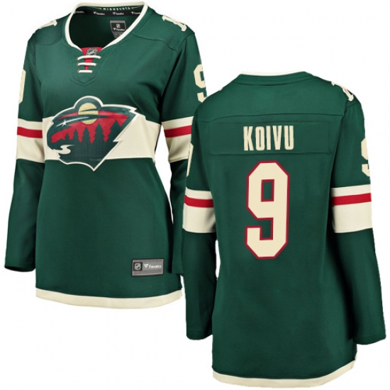 Women's Minnesota Wild #9 Mikko Koivu Authentic Green Home Fanatics Branded Breakaway NHL Jersey - Ujersey