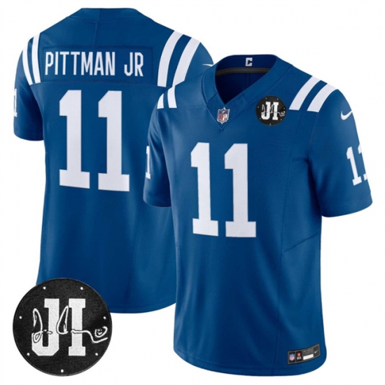 Men's Indianapolis Colts #11 Michael Pittman Jr. Blue 2025 F.U.S.E. Jim Irsay Vapor Limited Football Stitched Jersey - Ujersey