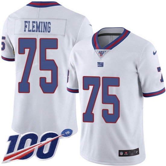 Youth New York Giants #75 Cameron Fleming White Stitched Limited Rush 100th Season Jersey - Ujersey