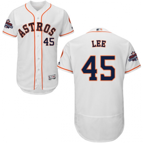 Men's Majestic Houston Astros #45 Carlos Lee Authentic White Home 2017 World Series Champions Flex Base MLB Jersey