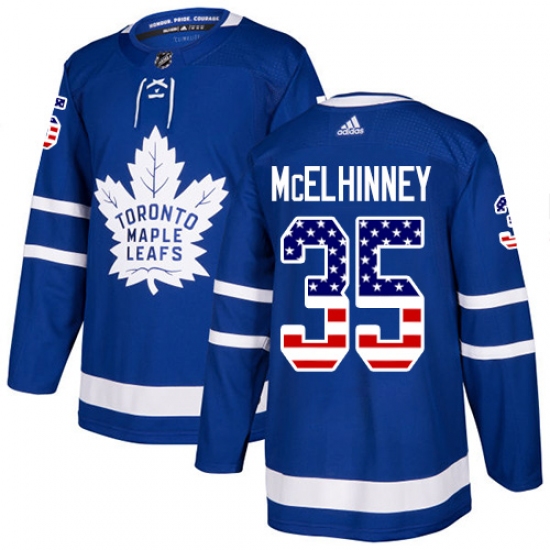 Youth Adidas Toronto Maple Leafs #35 Curtis McElhinney Authentic Royal Blue USA Flag Fashion NHL Jersey - Ujersey