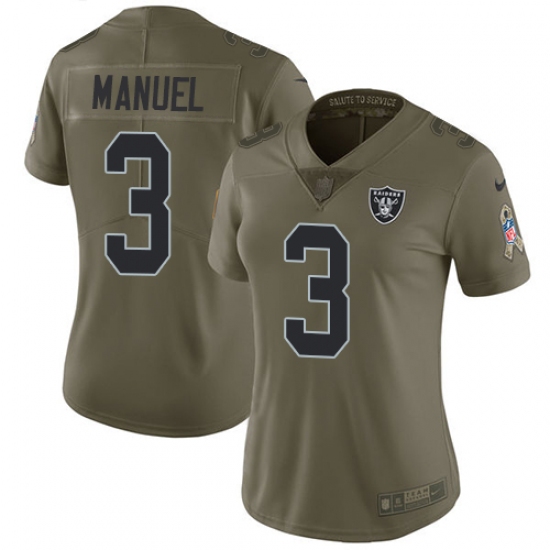 Women's Nike Oakland Raiders #3 E. J. Manuel Limited Olive 2017 Salute to Service NFL Jersey