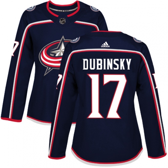 Women's Adidas Columbus Blue Jackets #17 Brandon Dubinsky Authentic Navy Blue Home NHL Jersey - Ujersey