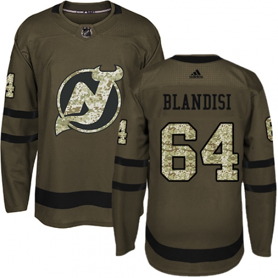 Men's Adidas New Jersey Devils #64 Joseph Blandisi Authentic Green Salute to Service NHL Jersey - Ujersey