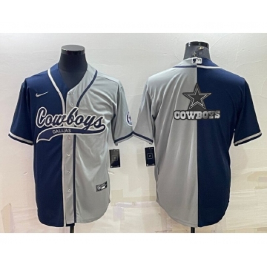 Men's Dallas Cowboys Navy Grey Split Team Big Logo With Patch Cool Base Stitched Baseball Jersey - Ujersey