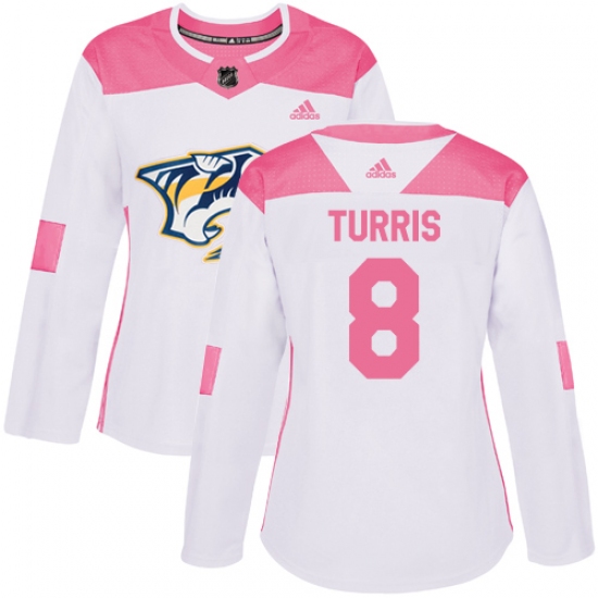 Women's Adidas Nashville Predators #8 Kyle Turris Authentic White ink Fashion NHL Jersey - Ujersey