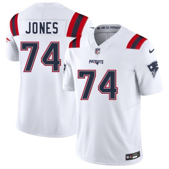 Men's New England Patriots #74 Caleb Jones White 2025 F.U.S.E. Vapor Limited Football Stitched Jersey - Ujersey