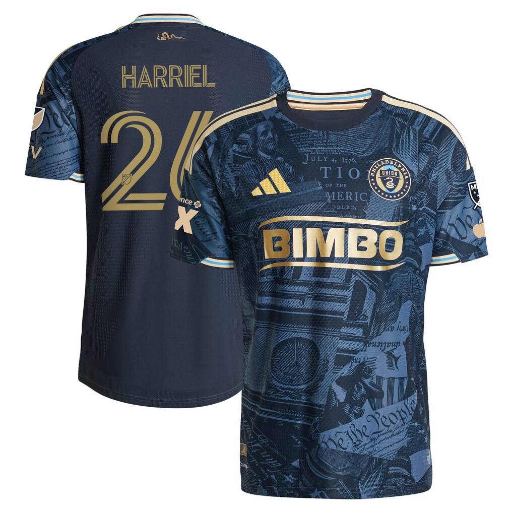Men's Philadelphia Union Nathan Harriel adidas Navy 2026 1776 Kit On-Field Authentic Patch Jersey - Ujersey