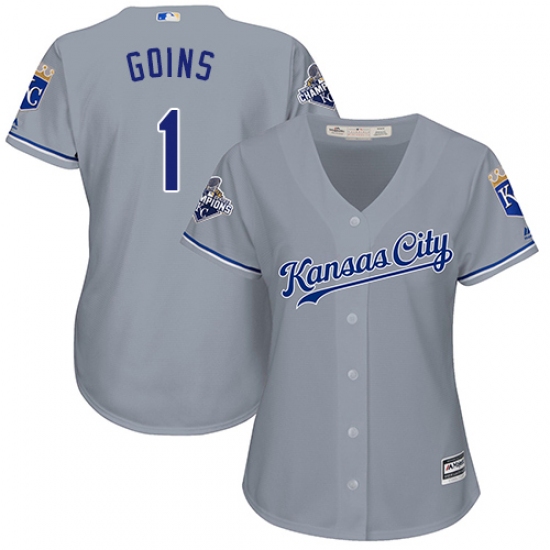 Women's Majestic Kansas City Royals #1 Ryan Goins Authentic Grey Road Cool Base MLB Jersey - Ujersey