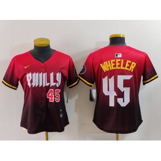 Women's Philadelphia Phillies #45 Zack Wheeler Number Red 2024 City Connect Limited Jerseys - Ujersey