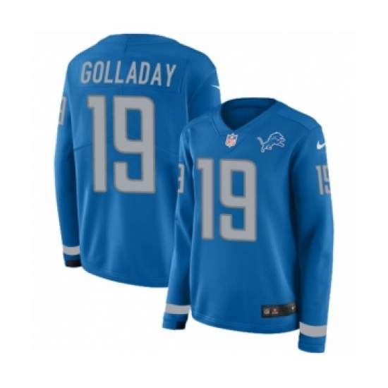 Women's Nike Detroit Lions #19 Kenny Golladay Limited Blue Therma Long Sleeve NFL Jersey - Ujersey
