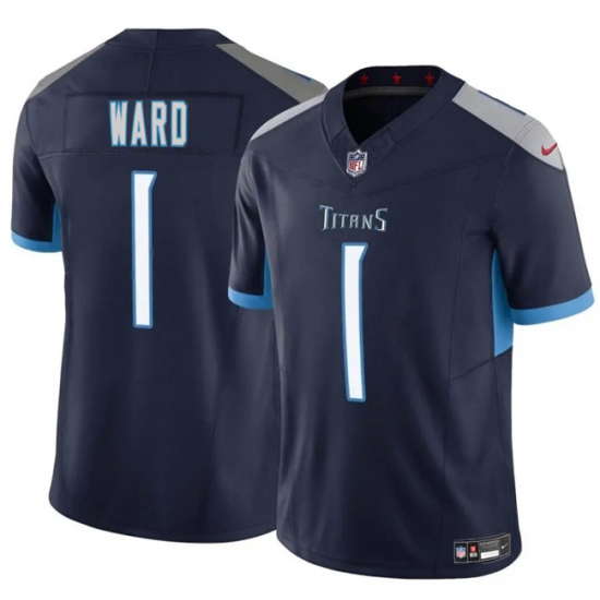 Men's Tennessee Titans #1 Cameron Ward Navy 2025 Draft F.U.S.E. Vapor Limited Football Stitched Jersey - Ujersey