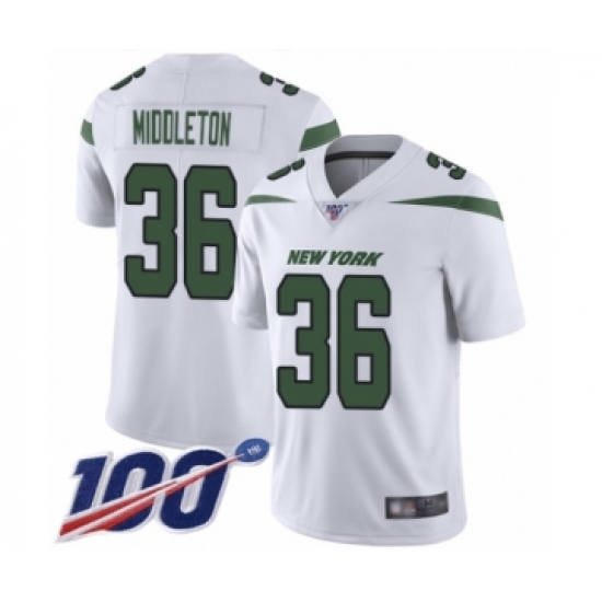 Men's New York Jets #36 Doug Middleton White Vapor Untouchable Limited Player 100th Season Football Jersey - Ujersey