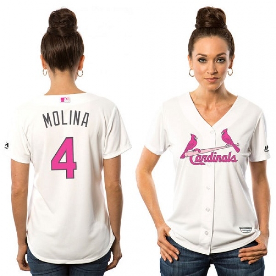 Women's Majestic St. Louis Cardinals #4 Yadier Molina Replica White Mother's Day Cool Base MLB Jersey - Ujersey