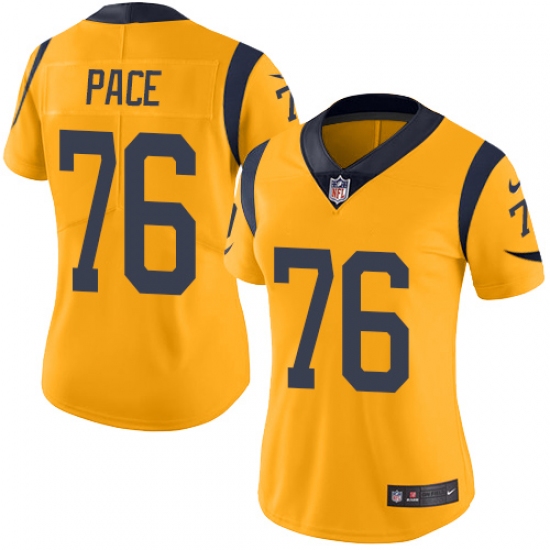 Women's Nike Los Angeles Rams #76 Orlando Pace Limited Gold Rush Vapor Untouchable NFL Jersey - Ujersey