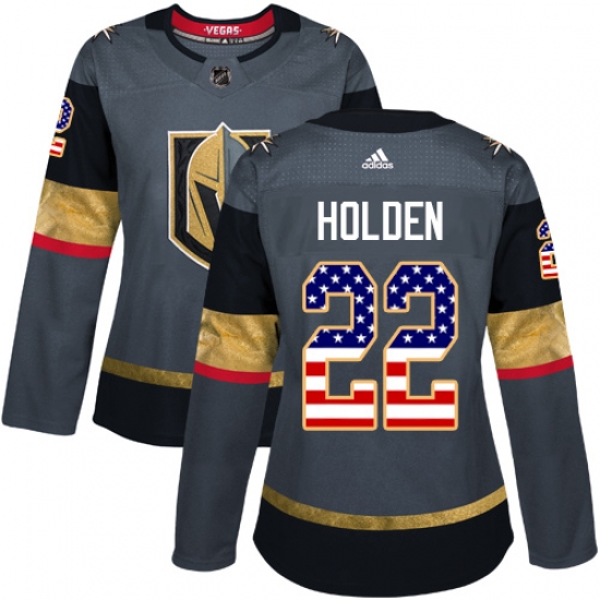 Women's Adidas Vegas Golden Knights #22 Nick Holden Authentic Gray USA Flag Fashion NHL Jersey - Ujersey