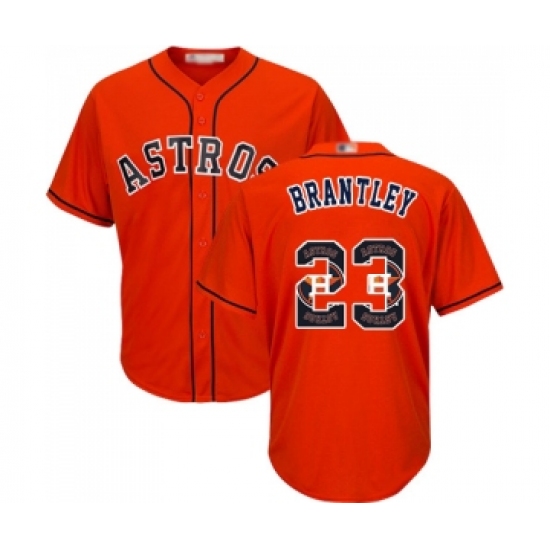 Men's Houston Astros #23 Michael Brantley Authentic Orange Team Logo Fashion Cool Base Baseball Jersey - Ujersey