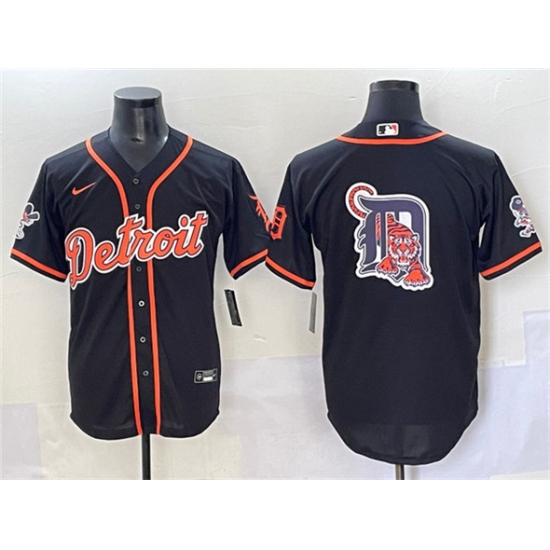 Men's Detroit Tigers Team Big Logo Black With Cool Base Stitched Baseball Jersey - Ujersey