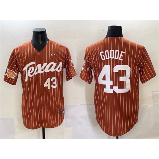 Men's Texas Longhorns #43 Leighann Goode Orange Pinstripe 2025 Softball National Champions & SEC Stitched Jersey - Ujersey