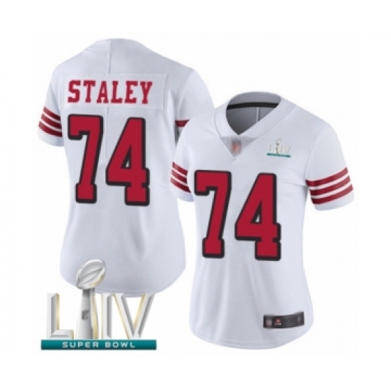 Women's San Francisco 49ers #74 Joe Staley Limited White Rush Vapor Untouchable Super Bowl LIV Bound Football Jersey - Ujersey