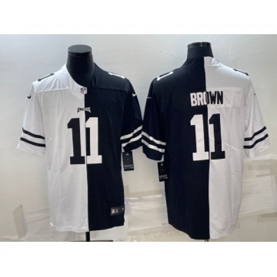 Men's Philadelphia Eagles #11 A.J. Brown Black & White Split Limited Stitched Jersey - Ujersey