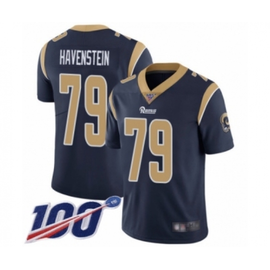 Men's Los Angeles Rams #79 Rob Havenstein Navy Blue Team Color Vapor Untouchable Limited Player 100th Season Football Jersey - Ujersey