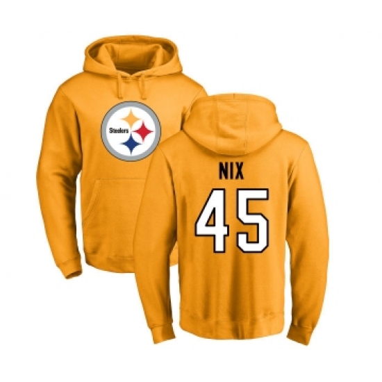 Football Pittsburgh Steelers #45 Roosevelt Nix Gold Name & Number Logo Pullover Hoodie - Ujersey NHL