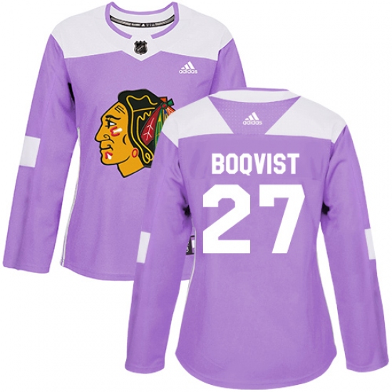 Women's Adidas Chicago Blackhawks #27 Adam Boqvist Authentic Purple Fights Cancer Practice NHL Jersey - Ujersey