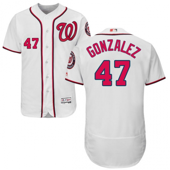 Men's Majestic Washington Nationals #47 Gio Gonzalez White Home Flex Base Authentic Collection MLB Jersey - Ujersey