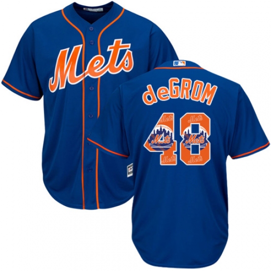 Men's Majestic New York Mets #48 Jacob deGrom Authentic Royal Blue Team Logo Fashion Cool Base MLB Jersey - Ujersey