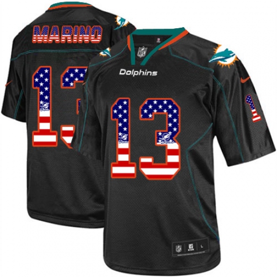 Men's Nike Miami Dolphins #13 Dan Marino Elite Black USA Flag Fashion NFL Jersey - Ujersey