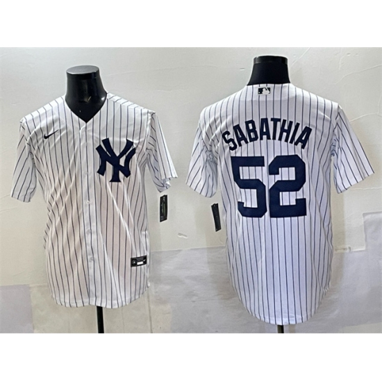 Men's New York Yankees #52 C.C. Sabathia White Cool Base Stitched Jersey - Ujersey