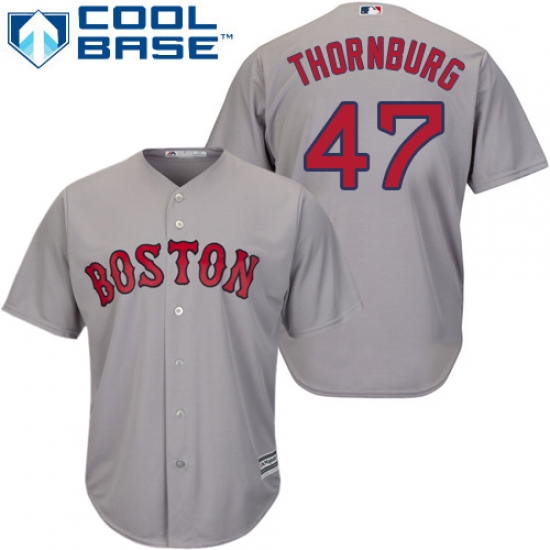 Youth Majestic Boston Red Sox #47 Tyler Thornburg Authentic Grey Road Cool Base 2018 World Series Champions MLB Jersey - Ujersey
