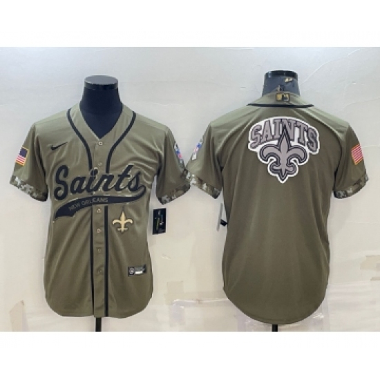 Men's New Orleans Saints Olive Salute to Service Team Big Logo Cool Base Stitched Baseball Jersey - Ujersey
