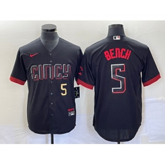 Men's Nike Cincinnati Reds #5 Johnny Bench Number Black 2023 City Connect Cool Base Stitched Baseball Jersey - Ujersey