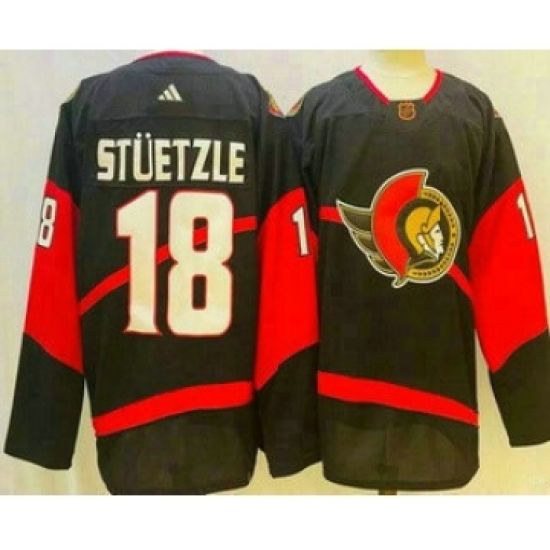 Men's Ottawa Senators #18 Tim Stutzle Black 2022 Reverse Retro Authentic Jersey - Ujersey