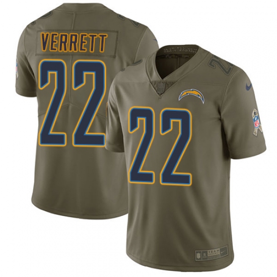 Men's Nike Los Angeles Chargers #22 Jason Verrett Limited Olive 2017 Salute to Service NFL Jersey - Ujersey