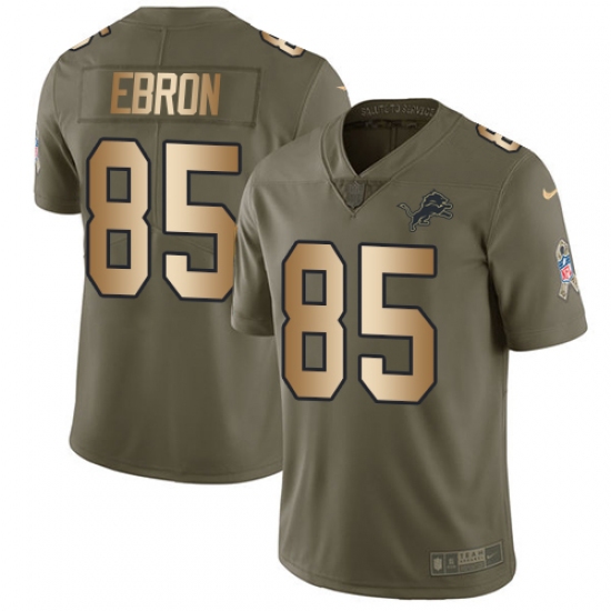 Men's Nike Detroit Lions #85 Eric Ebron Limited Olive/Gold Salute to Service NFL Jersey - Ujersey