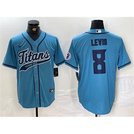 Men's Tennessee Titans #8 Will Levis Blue With Cool Base Stitched Baseball Jersey - Ujersey