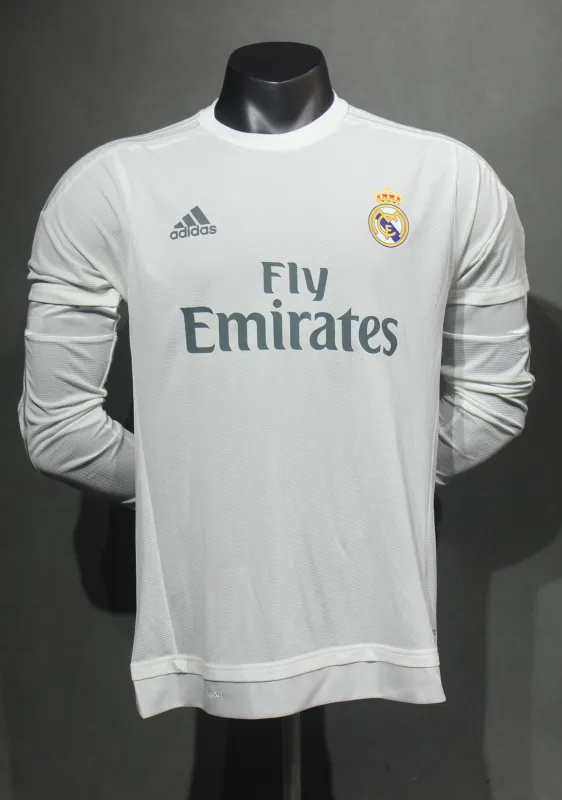 Real Madrid Retro Jersey Home Long Sleeve Soccer Shirt 2015/16