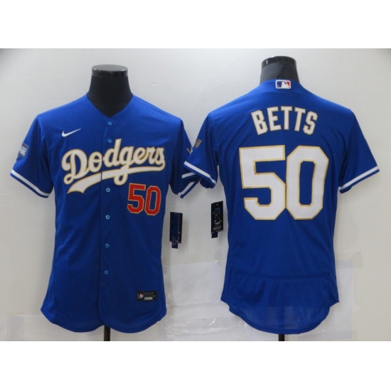 Men's Nike Los Angeles Dodgers #50 Mookie Betts Blue Elite Series Champions Jersey - Ujersey
