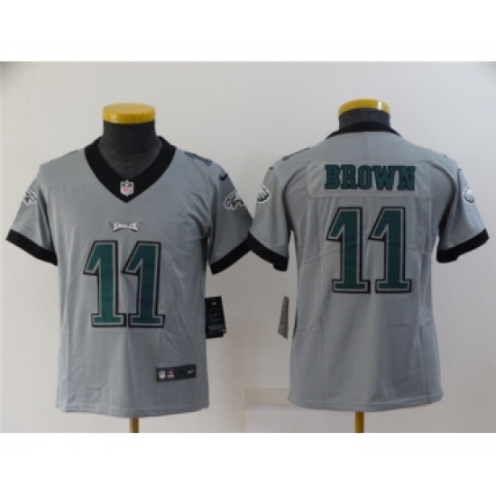Youth Philadelphia Eagles #11 A. J. Brown Grey Inverted Legend Stitched Football Jersey - Ujersey