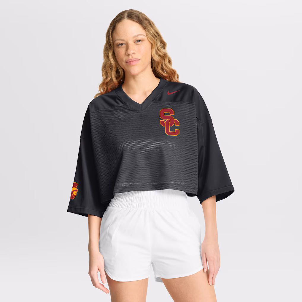 Women's Nike Black USC Trojans Cropped Mesh Dri-FIT Fashion Jersey